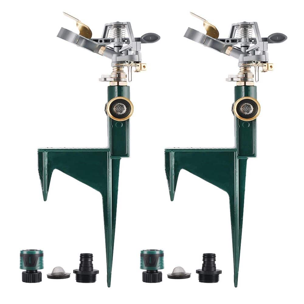2 Pack 360 Degree Adjustable Spike Sprinklers with Metal Step Spike Base for Yard, Lawn and Garden Irrigation price history on PriceWatchPro