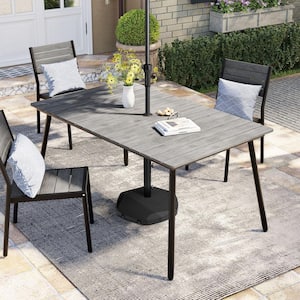 60 in. Gray Rectangular Aluminum Outdoor Patio Dining Table with Wood-Like Tabletop