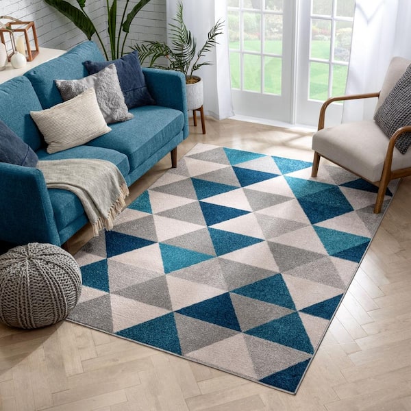 Mystic Alvin Modern Geometric Blue 9 ft. 3 in. x 12 ft. 3 in. Area Rug
