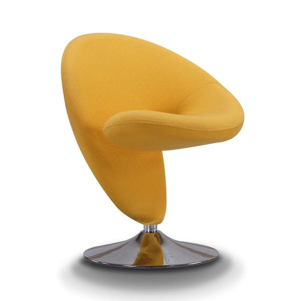 Manhattan Comfort Curl Modern Yellow and Polished Chrome Wool Blend Upholstered Swivel Accent Occasional Chair