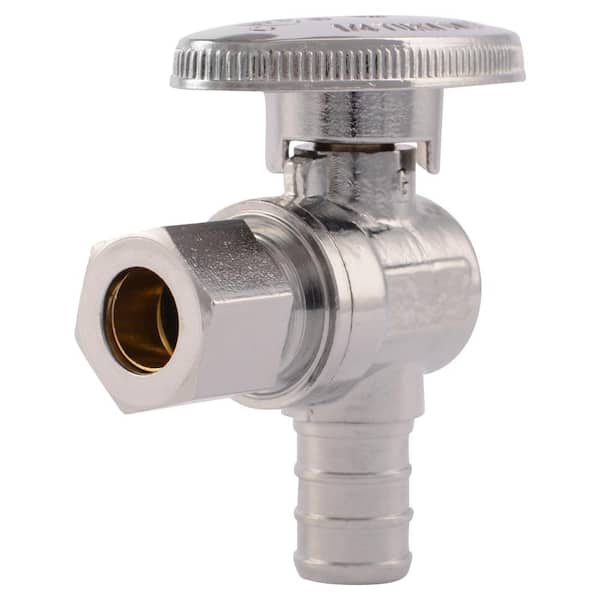 1/2 in. PEX Barb x 3/8 in. OD Compression Brass Quarter Turn Stop Angle Valve (4-Pack)