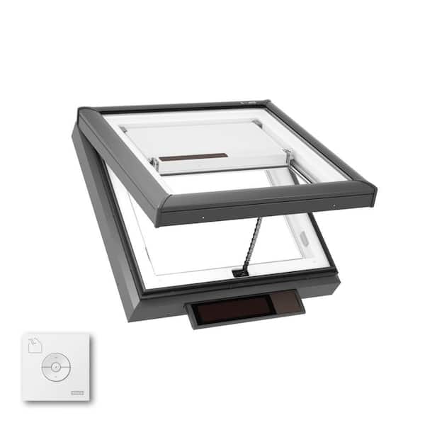 22.5 x 22.5 in. Solar Powered Venting Curb Mount Skylight, Impact-Resistant Laminated Low-E3 Glass, Room Darkening Shade