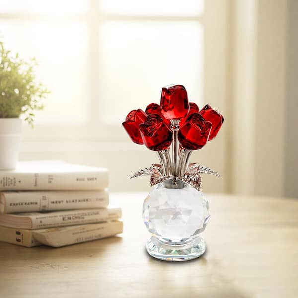 Crystal Red Rose Flower Collectible Figurine Red 2.8 in. x 4.7 in