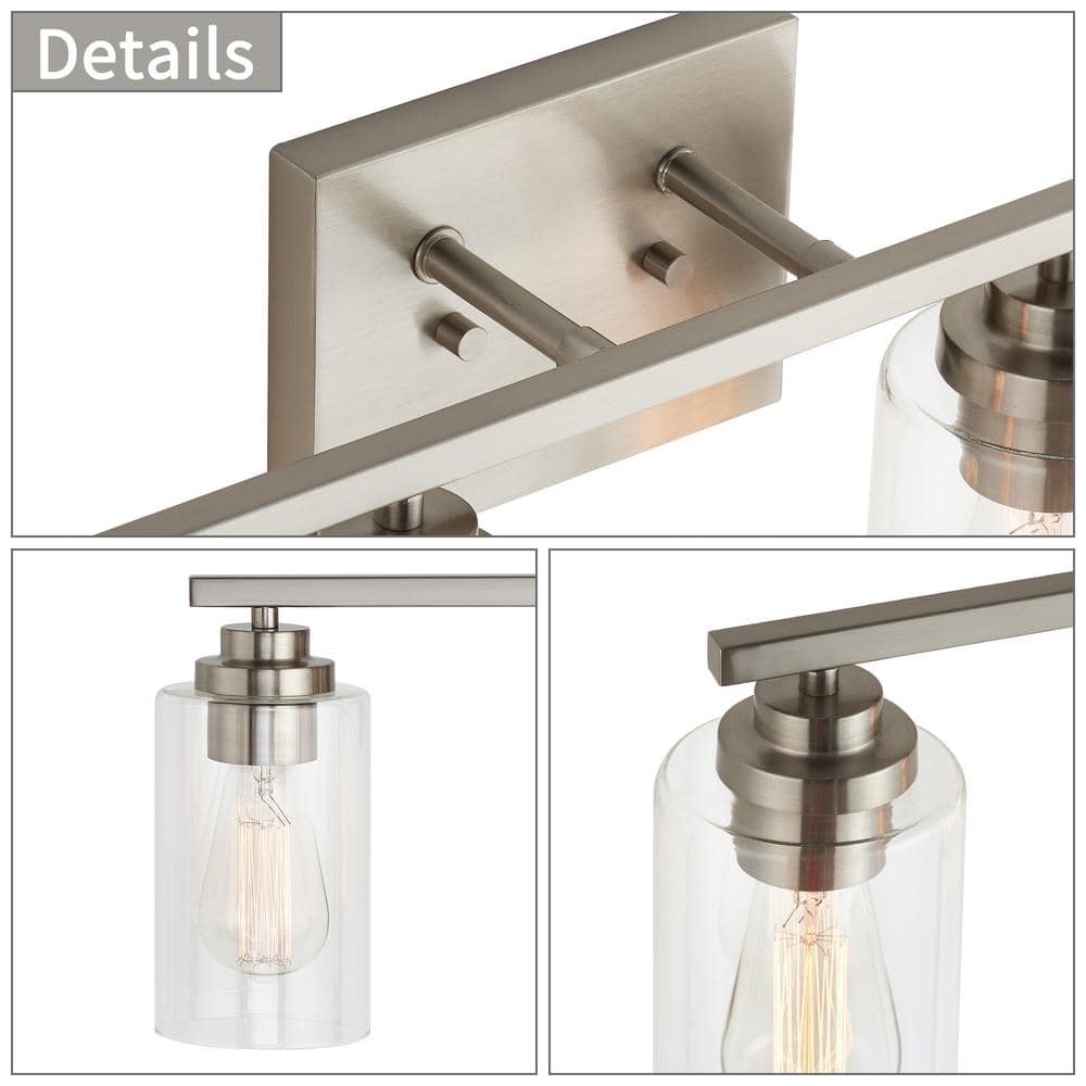 30" Brushed Nickel 4-Light Vanity Fixture with Clear Glass Shades