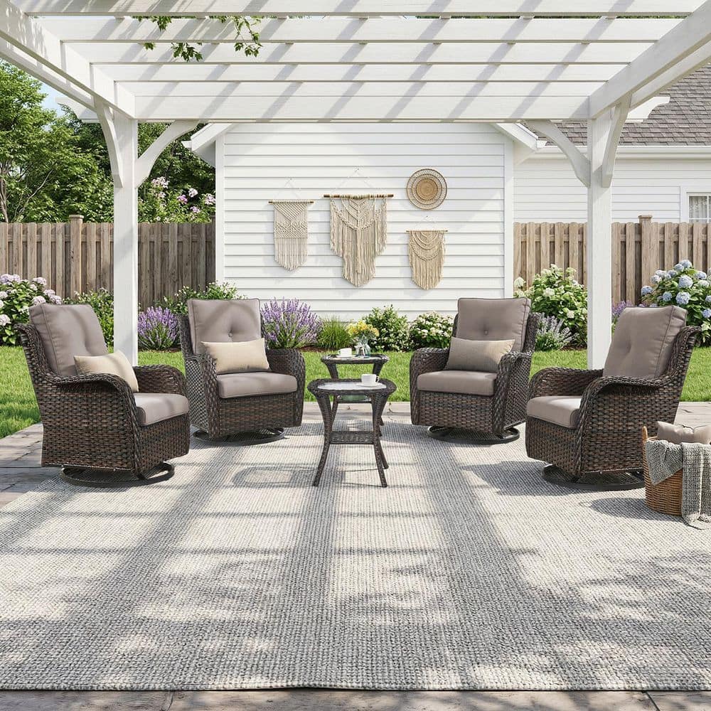 ArcLine 6-Piece Brown Wicker Patio Conversation Set with Olefin Gray Cushions and Swivel Glider Rocker Chairs price history on PriceWatchPro