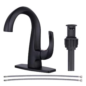 4 in. Solid Brass Single Handle Single Hole High Arc Deck Mounted Bathroom Faucet and Spot Resistant in Matte Black