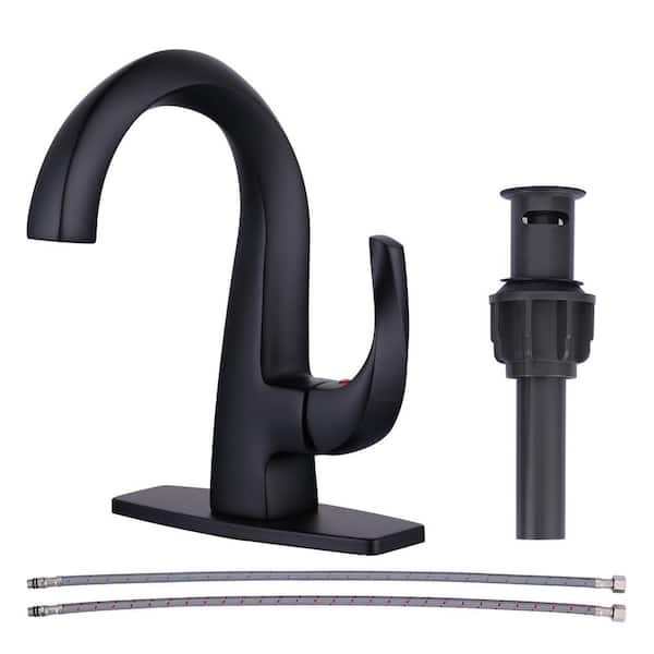 IVIGA Single Handle Single Hole Bathroom Faucet with Deckplate, Pop Up Drain and Supply Lines Included in Matte Black