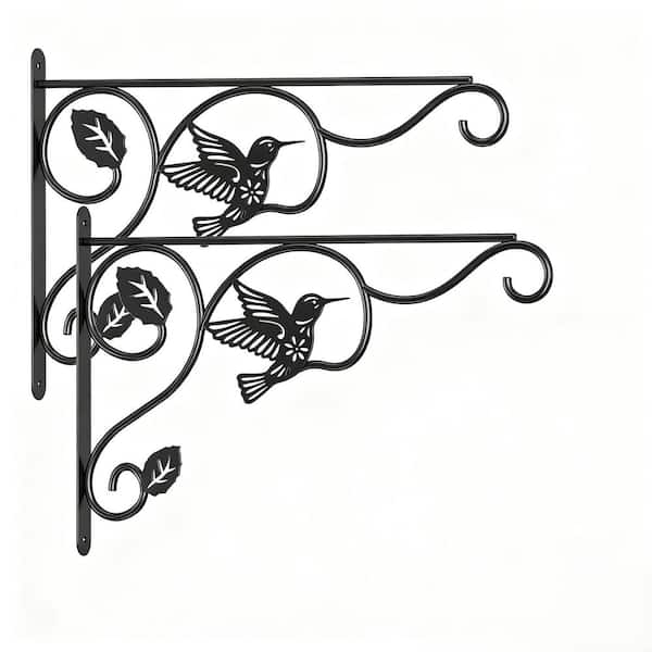 12 in. Heavy Duty Metal Wall Plant Hooks for Patio Garden Bird Feeders, Planters, Lanterns, Wind Chimes, Black (2-Pack)