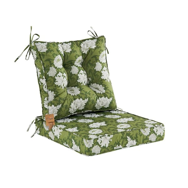 BLISSWALK Outdoor Deep Seat Cushions Set With Tie, Extra Thick Seat:24"Lx24"Wx4"H, Tufted Low Back 22"Lx24"Wx6"H, White Feverfew
