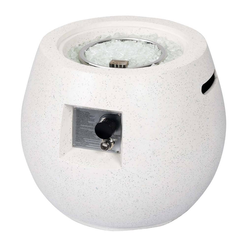 White Round Terrazzo Outdoor Fire Pit Table Propane Fire Table with Glass B