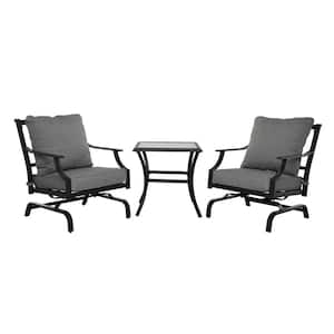 3-Piece Metal Outdoor Bistro Chat Set Patio Furniture Conversation Set with Side Table, Gray Cushion