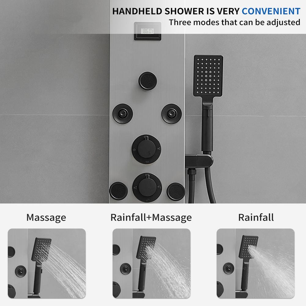 Black Nickel 8-Jet Rainfall Shower Panel System with Handheld Wand