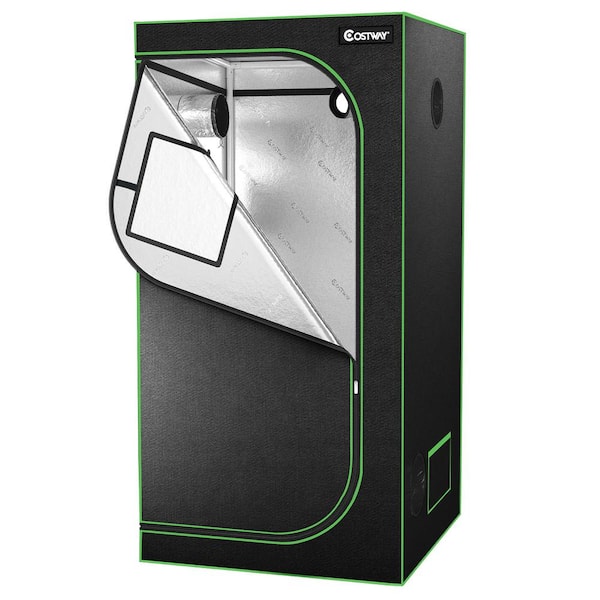Costway 3 ft. x 3 ft. x 6 ft. Mylar Hydroponic Grow Tent with Observation Window & Floor Tray Black