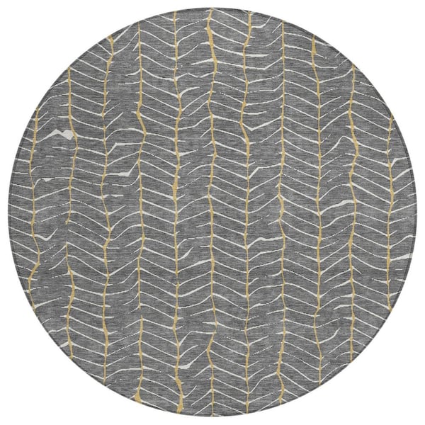 Chantille Machine Washable Indoor/Outdoor Abstract ACN3038 Gray 8 ft. x 8 ft. Round Rug