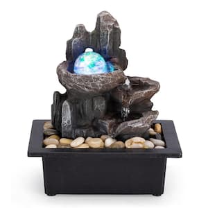 Office Tabletop Fountains Decor Includes Many Natural River Rocks Decorated with Colorful Lights and Rolling Ball