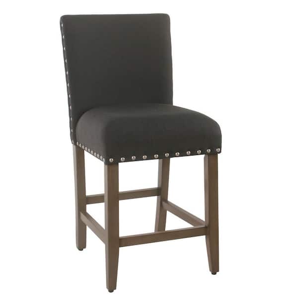 Benjara 34.5 in. Black Low Back Wood Frame Bar Stool with Fabric Seat