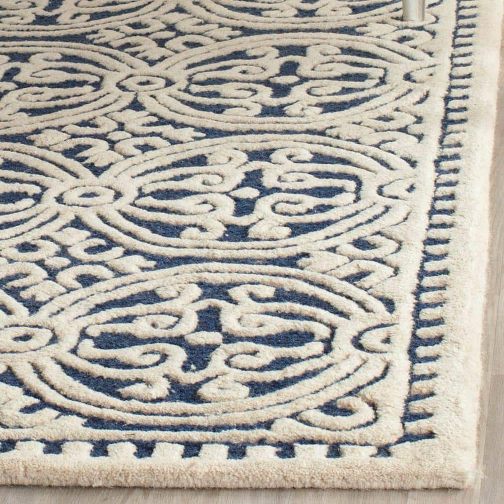 Navy Blue and Ivory Hand-Tufted Wool Area Rug