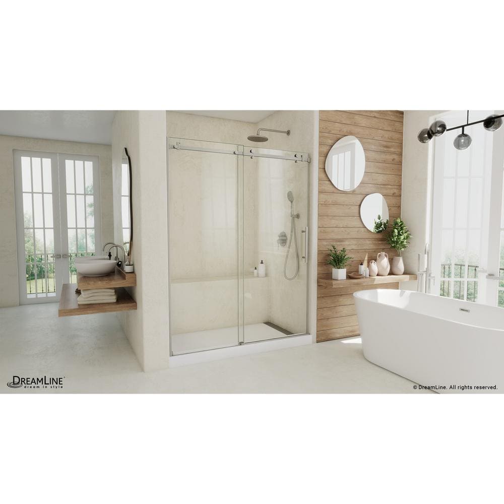 Seneca 60 in. Frameless Sliding Shower Door in Brushed Stainless Steel