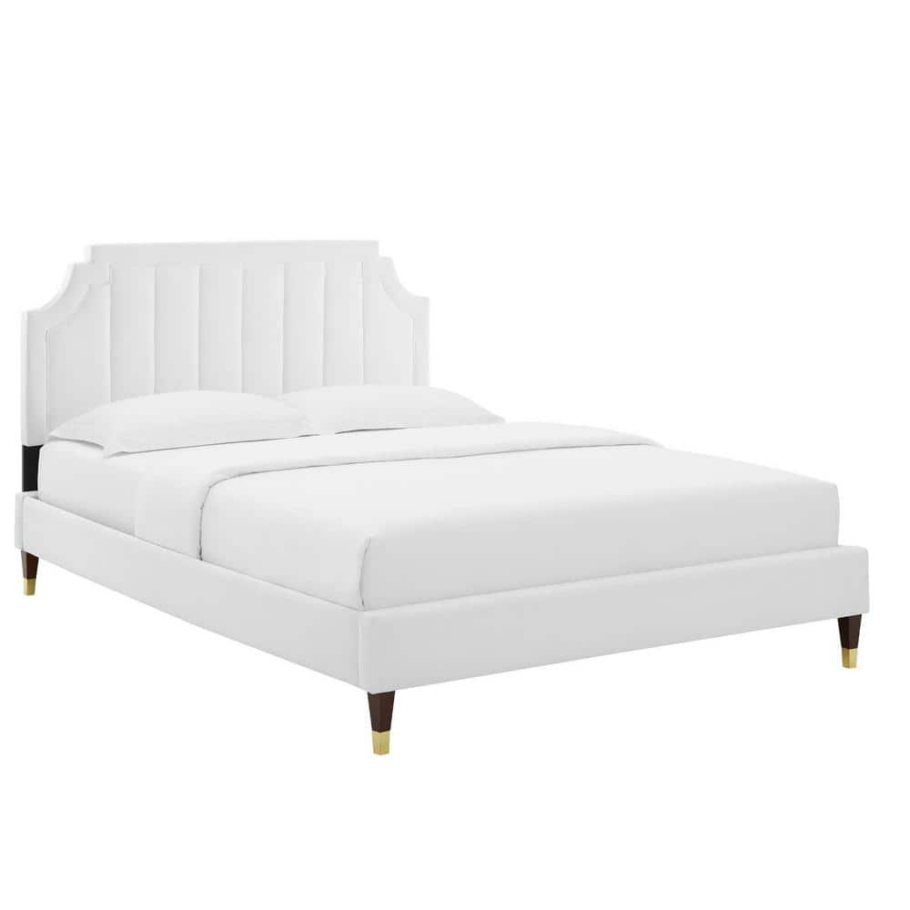 MODWAY Sienna Performance Velvet White Queen Platform Bed MOD-6713-WHI ...