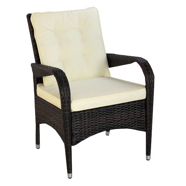 Cisvio Wicker Outdoor Bar Stool Liberatore Dining Chairs with Beige Cushions (2-Pack)