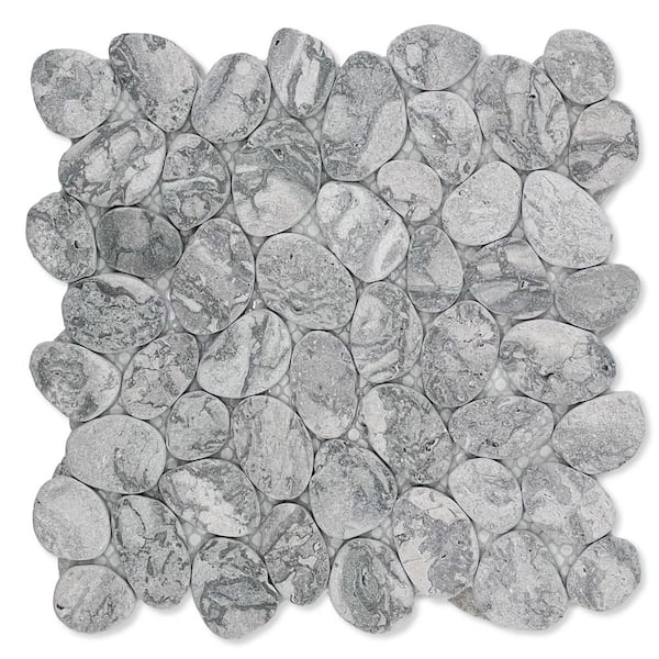 TILE CONNECTION Pebble Marble Dove Grey 11-1/4 in x 11-1/4 in x 9.5mm Mesh-Mounted Mosaic Tile (9.61 sq. ft./case)