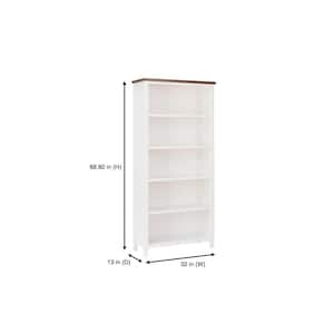 69 in. Appleton White/Haze Wood 5-shelf Standard Bookcase with Adjustable Shelves