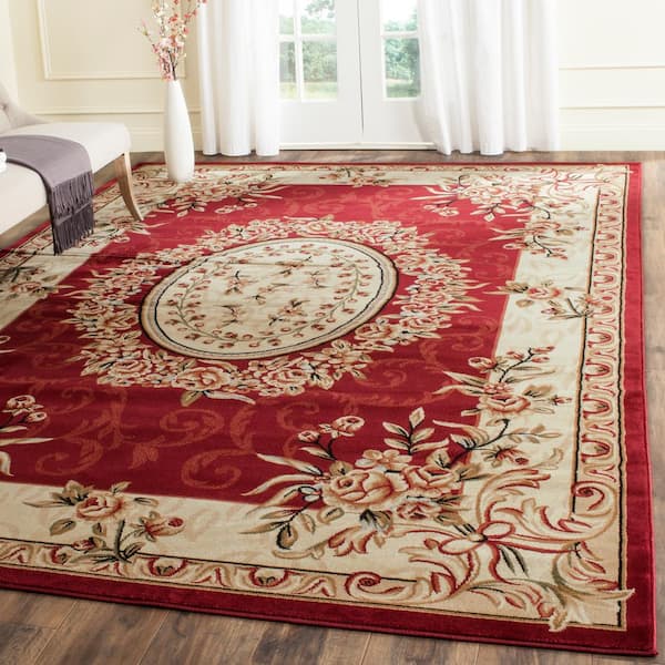 Lyndhurst Red/Ivory 8 ft. x 11 ft. Floral Medallion Border Area Rug