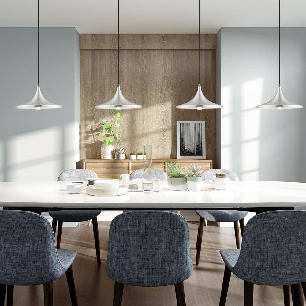 Contemporary Mini Pendant Light in Brushed Aluminum with White Interior
