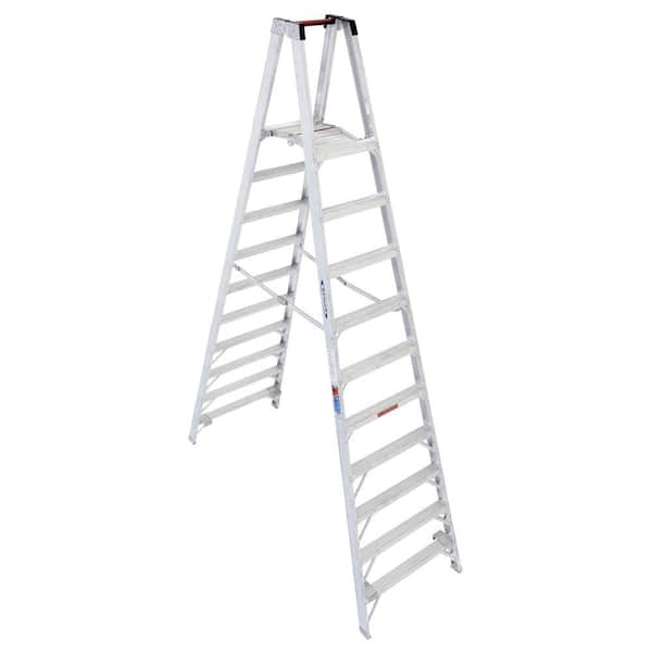 Werner 16 ft. Reach Aluminum Platform Twin Step Ladder with 300 lb. Load Capacity Type IA Duty Rating