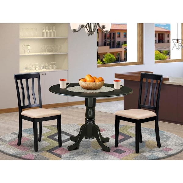 HOME IMPORTS EMPORIUM 3-Piece Black Finish Solid Wood Top-Dining Room Set-Seats 4