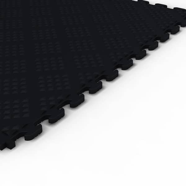 Multi-Purpose Black 18.3 in. x 18.3 in x 0.25in PVC Garage Flooring Tile Raised Diamond Pattern (6-Pieces) (13.95 sq ft)