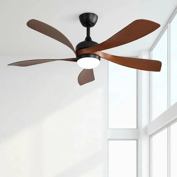 52 in. Integrated LED Indoor Downrod Mount Walnut Standard Ceiling Fan with Dimmable Light and Remote DC Motor