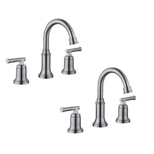 Oswell 8 in. Widespread Double-Handle High-Arc Bathroom Faucet in Brushed Nickel (2-Pack)