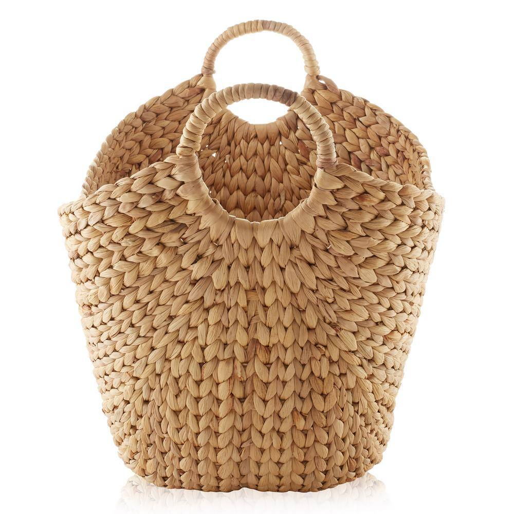 Natural Water Hyacinth Oval Storage Basket with Handles