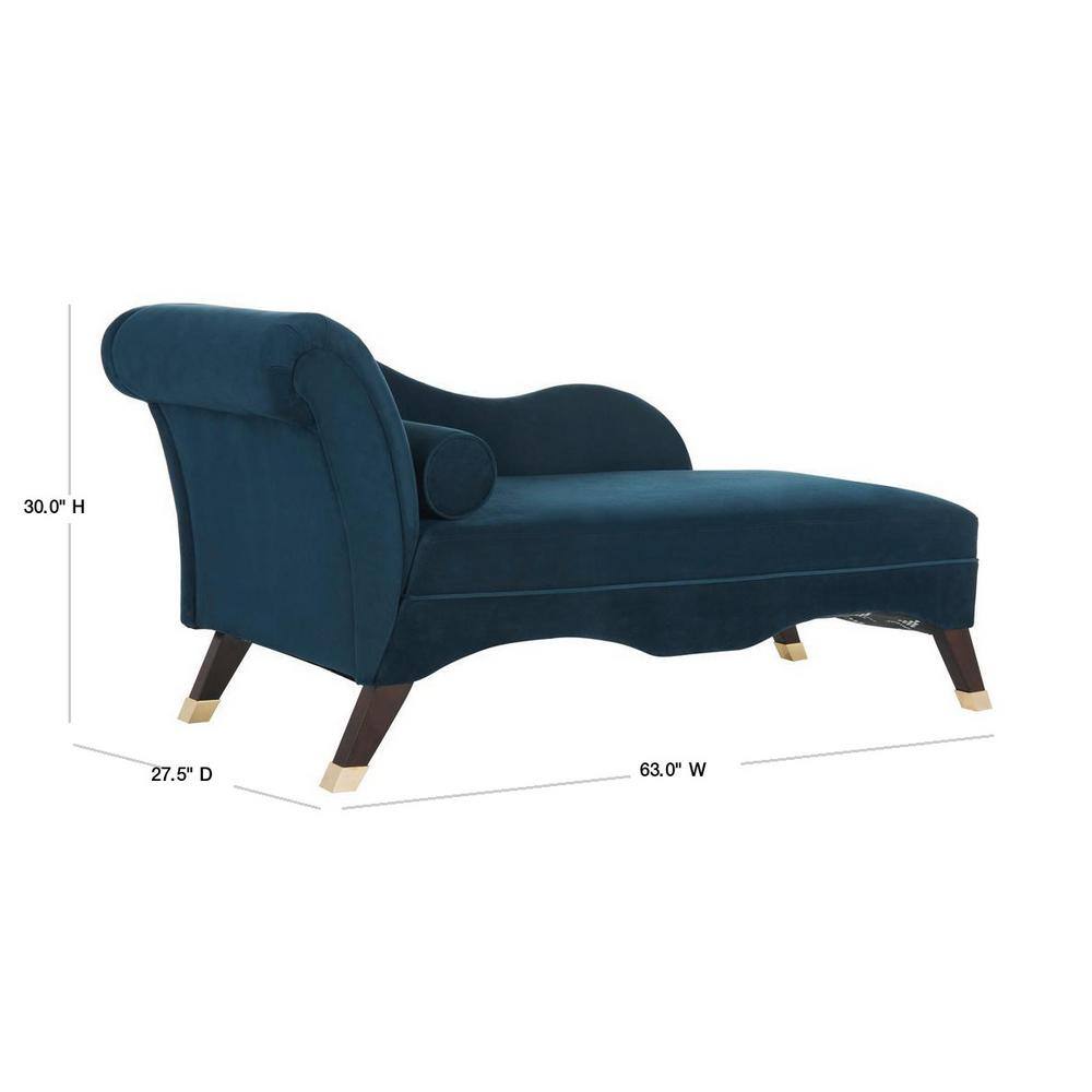 Navy Velvet Transitional Chaise with Gold Cap Legs and Pillow