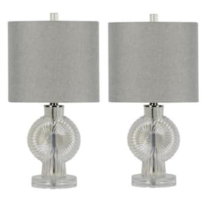 Pair of 19.5 in. Clear Crystal Sunburst Table Lamp with a Designer Grey Oval Linen Shade