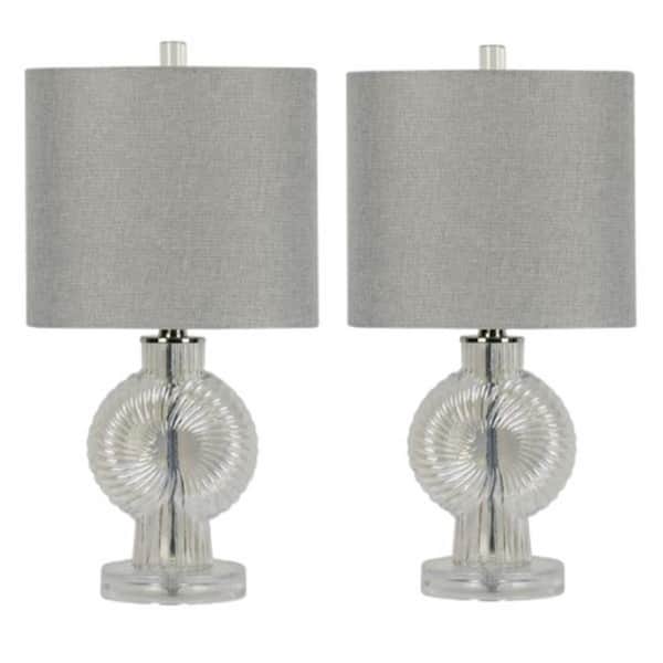 Fangio Lighting Pair of 19.5 in. Clear Crystal Sunburst Table Lamp with a Designer Grey Oval Linen Shade