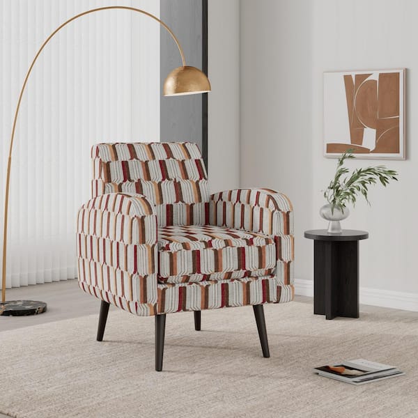 Handy Living Mindy Tan, Cream and Red Stripe Fabric Mid-Century