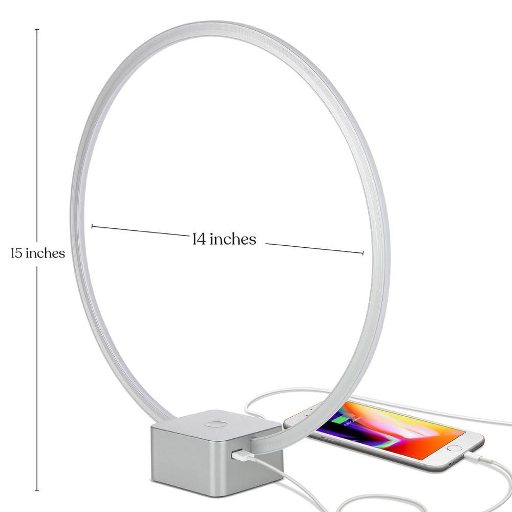 Platinum Silver Modern LED Desk Lamp with USB Port