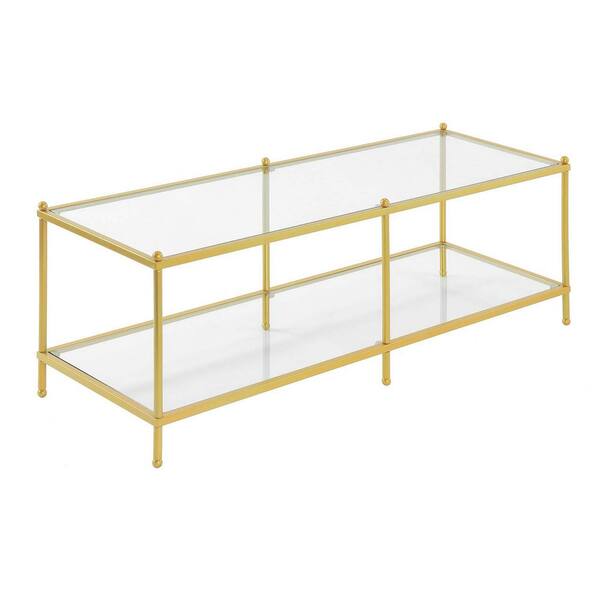 Convenience Concepts Royal Crest 48 in. Clear/Gold Large Rectangle Glass Coffee Table with Shelf