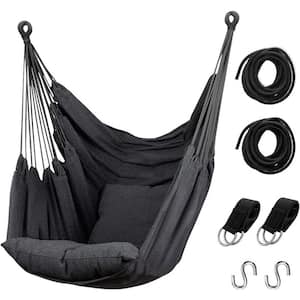 Hammock Chair Hanging Rope Swing, Max 300 lbs. Hanging Chair with Pocket- Quality Cotton Weave (Dark Gray)