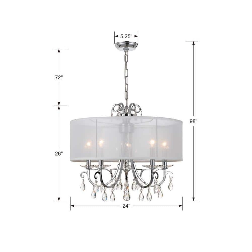 Polished Chrome 5-Light Chandelier with Silk Shade and Crystals