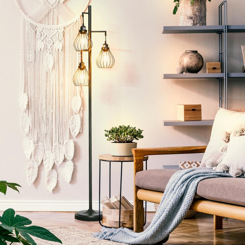 Edison Inspired Multi-Head 68" Black LED Floor Lamp