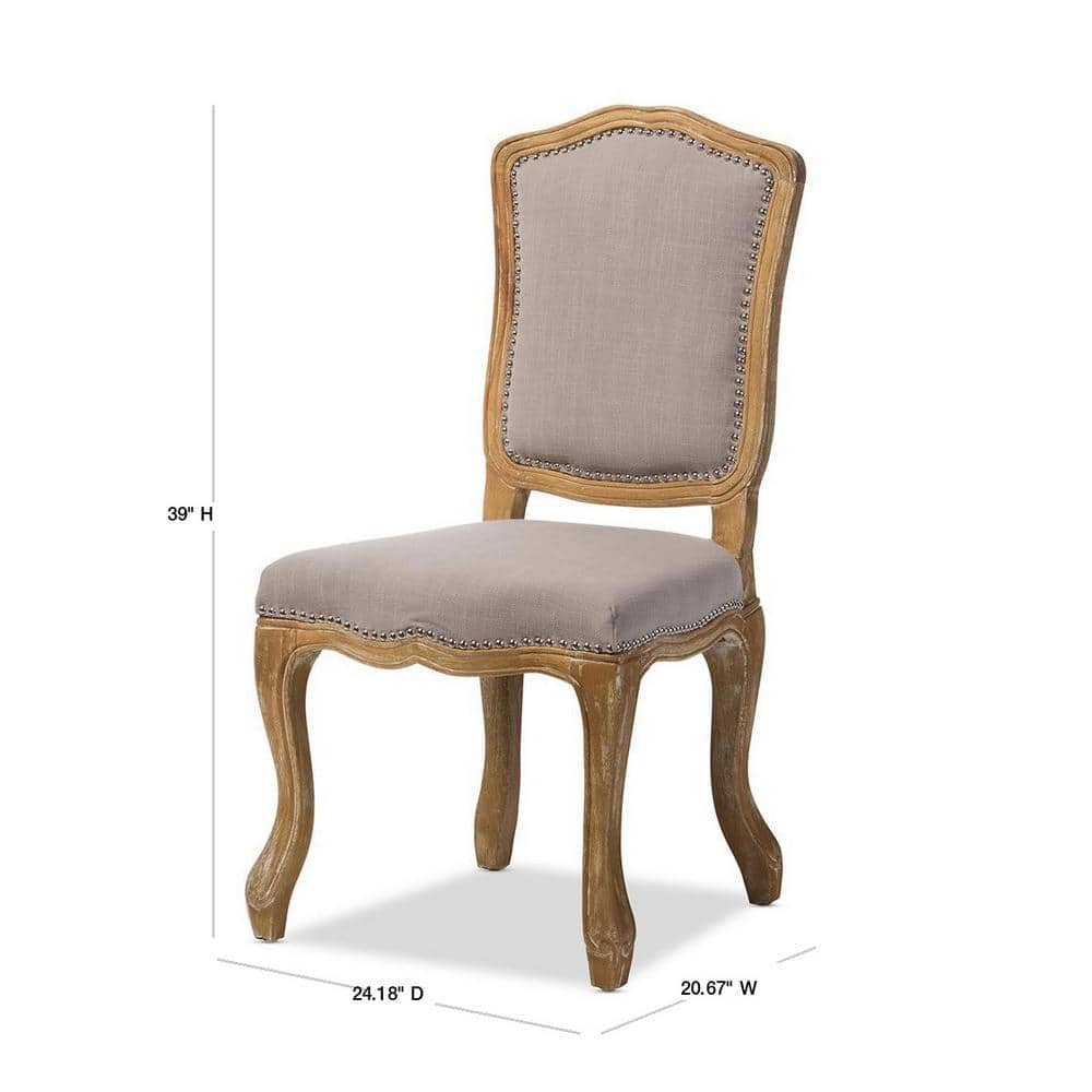 Elegant Beige Linen and Weathered Oak Parsons Side Chair