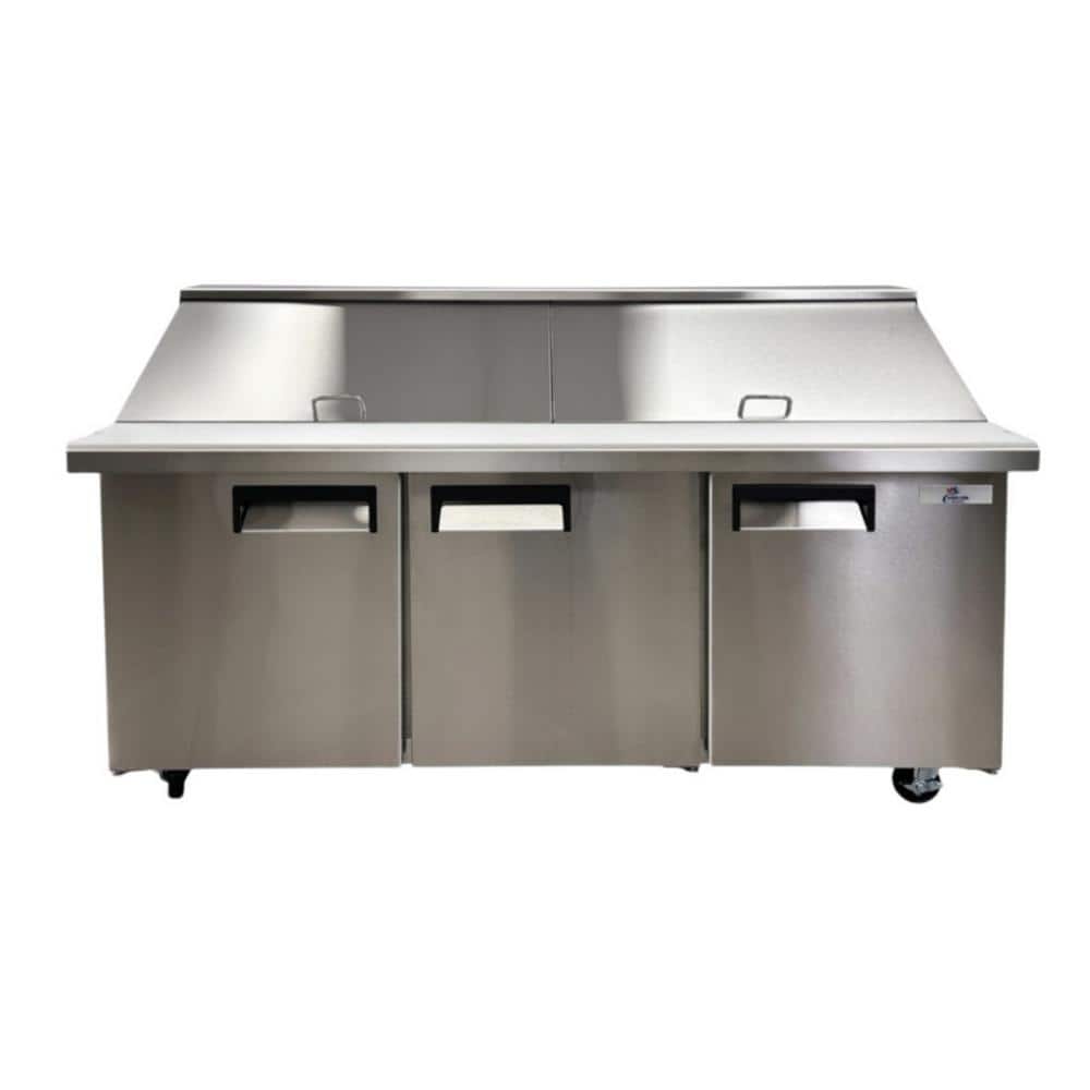 70 in. W 15.5 cu. ft. Commercial Mega Food Prep Table Refrigerator Cooler in Stainless Steel