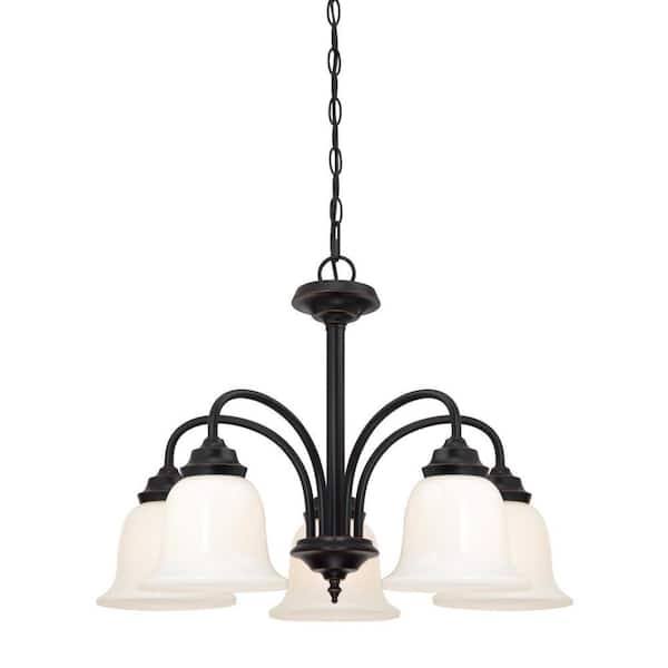 Westinghouse Harwell 5-Light Amber Bronze Chandelier with Frosted Glass Shades