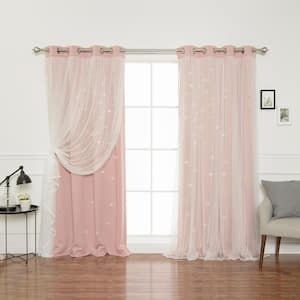 84 in. L Dusty Pink Tulle Overlay Star Cut Out Blackout Curtain Panel (2-Pack)