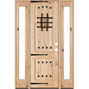 58 in. x 96 in. Mediterranean Unfinished Knotty Alder Arch Left-Hand Full Sidelites Clear Glass Prehung Front Door
