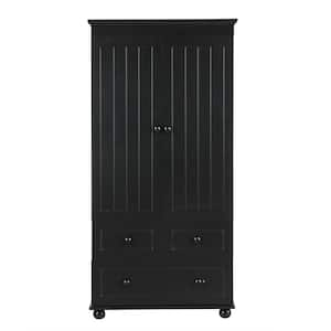 15.8-in W x 30.6-in Dx62.7-in H MDF Ready to Assemble Floor Base Bathroom Cabinet Bath with 2 Doors and 3 Drawers, Black