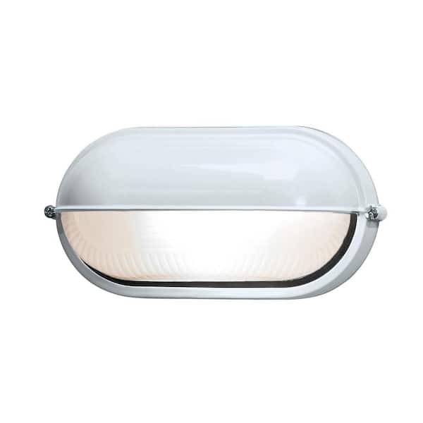 Nauticus 1-Light White Outdoor Bulkhead Light with Frosted Glass Shade